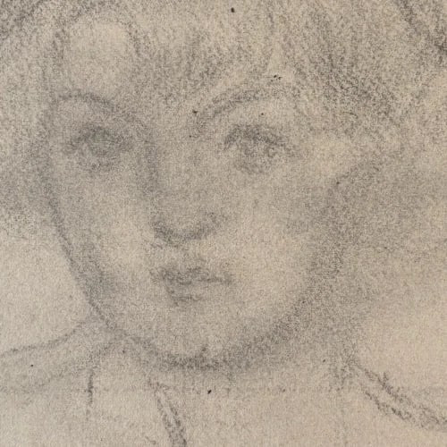 Antique Original Drawing Child, Girl Portrait - 6