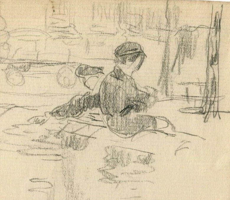 Antique Pencil Original Impressionist Kids, Water, Portrait, Games Artwork - 3