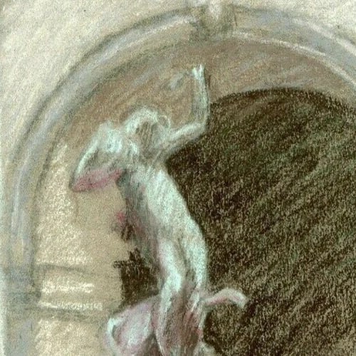 Vintage Pastel Original Drawing Woman Sculpture, Garden Artwork - 2