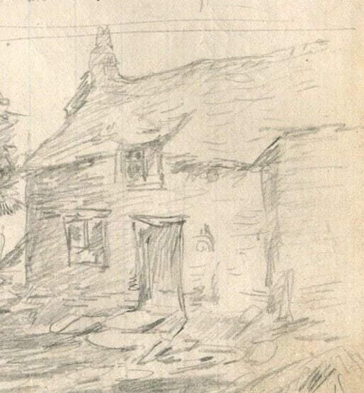 Vintage Pencil Original Drawing House Landscape Sketch Forest - 2