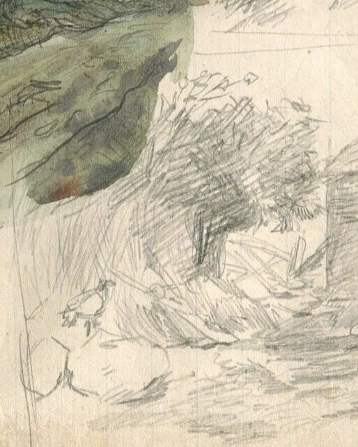 Vintage Pencil Original Drawing House Landscape Sketch Forest - 4