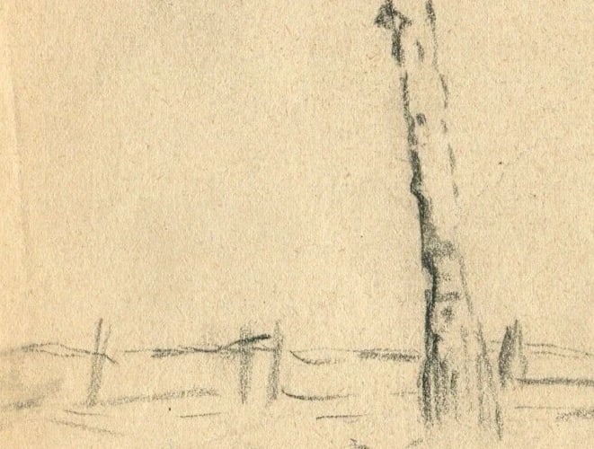 Antique Art Nouveau Original Drawing Pencil Tree Sketch signed Artwork - 5