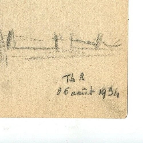 Antique Art Nouveau Original Drawing Pencil Tree Sketch signed Artwork - 6