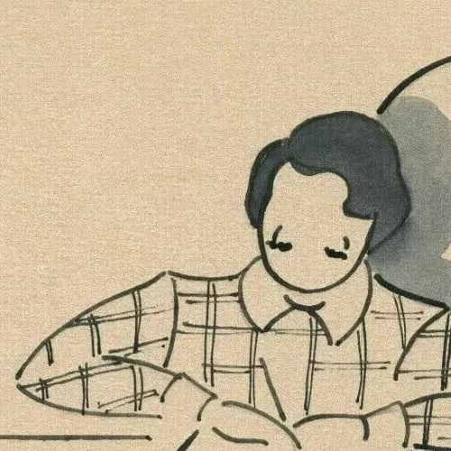 Vintage Ink Drawing Child Reading Under Cloudy Sky Genre Scene c. 1900 - 3