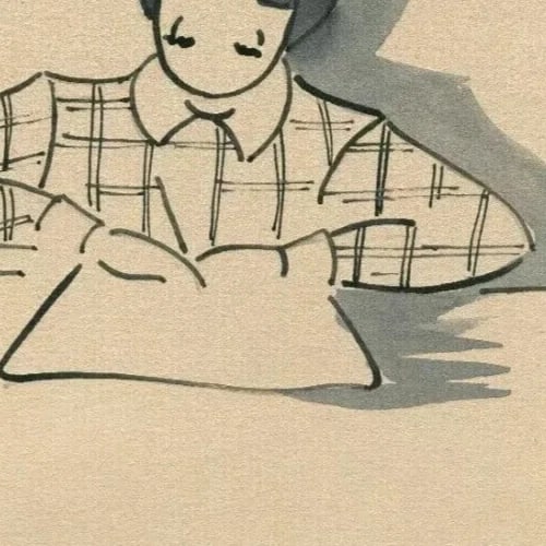 Vintage Ink Drawing Child Reading Under Cloudy Sky Genre Scene c. 1900 - 4