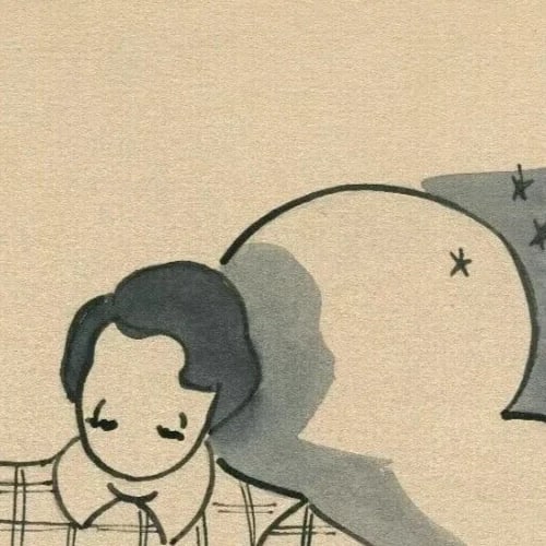 Vintage Ink Drawing Child Reading Under Cloudy Sky Genre Scene c. 1900 - 5