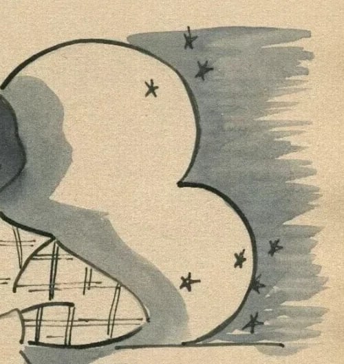 Vintage Ink Drawing Child Reading Under Cloudy Sky Genre Scene c. 1900 - 6