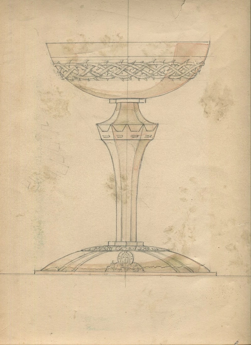 Vase, Cup, Goldsmith, Decoration Religious Drawing Antique Art Nouveau Original - 5