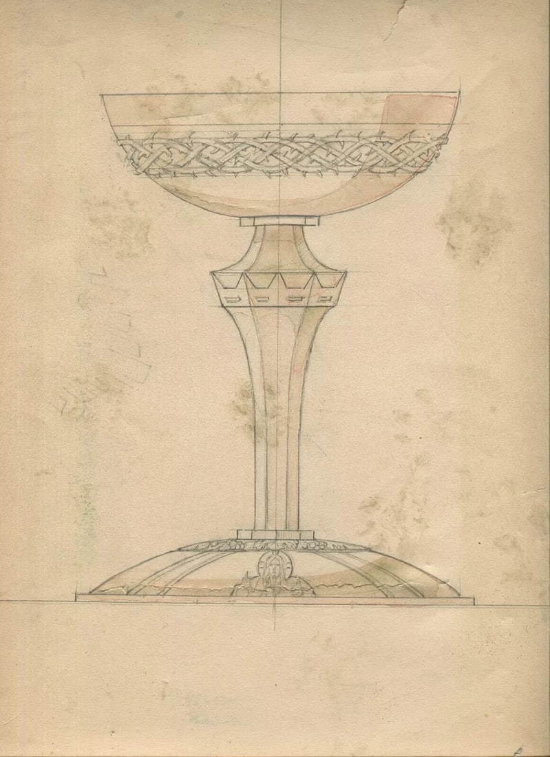 Vase, Cup, Goldsmith, Decoration Religious Drawing Antique Art Nouveau Original - 8
