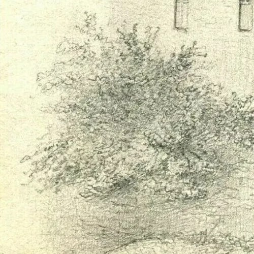 19th century Castle House Trees, Nature - Drawing Antique Pencil Original - 2