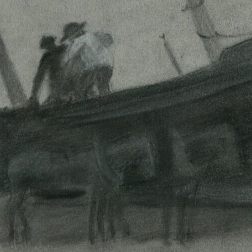 Maritime Landscape, People Boats, Sea - Drawing Antique Original signed - 3