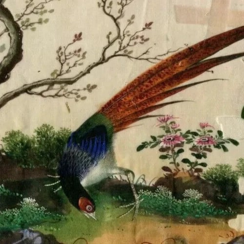 19th century Canton Qing Chinese Peacock Antique Drawing Asian Artwork - 4