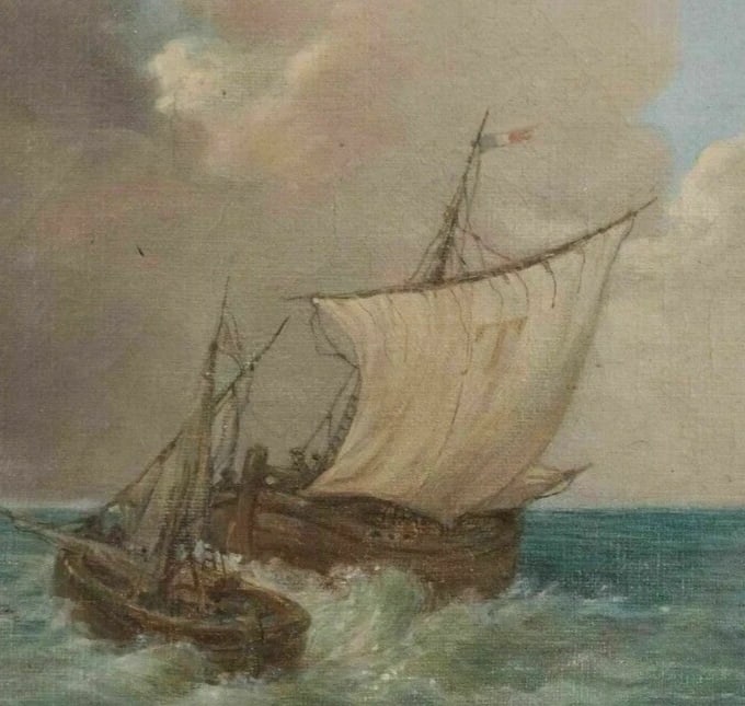Antique Oil Painting Original signed Maritime Seascape, Boat, Seascape 1903 - 3