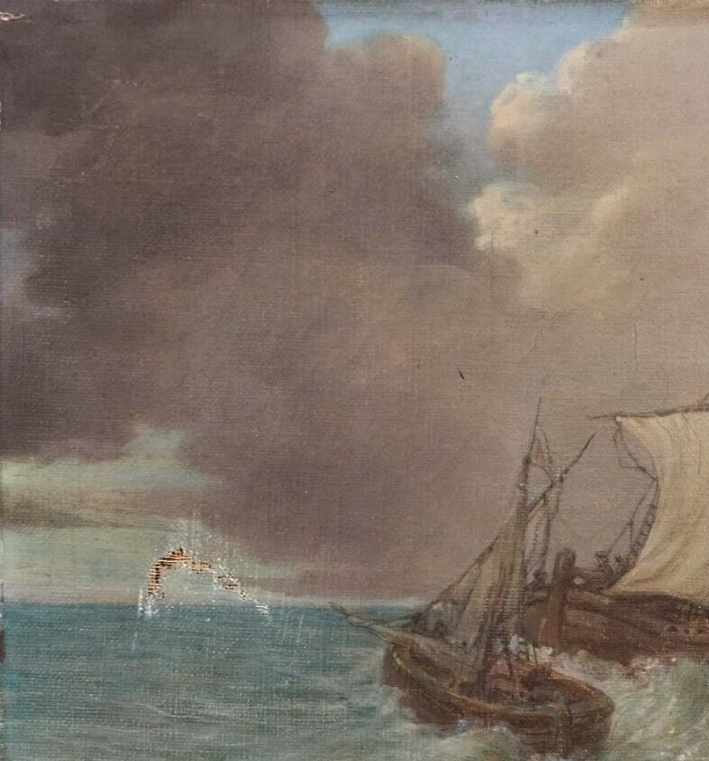 Antique Oil Painting Original signed Maritime Seascape, Boat, Seascape 1903 - 4