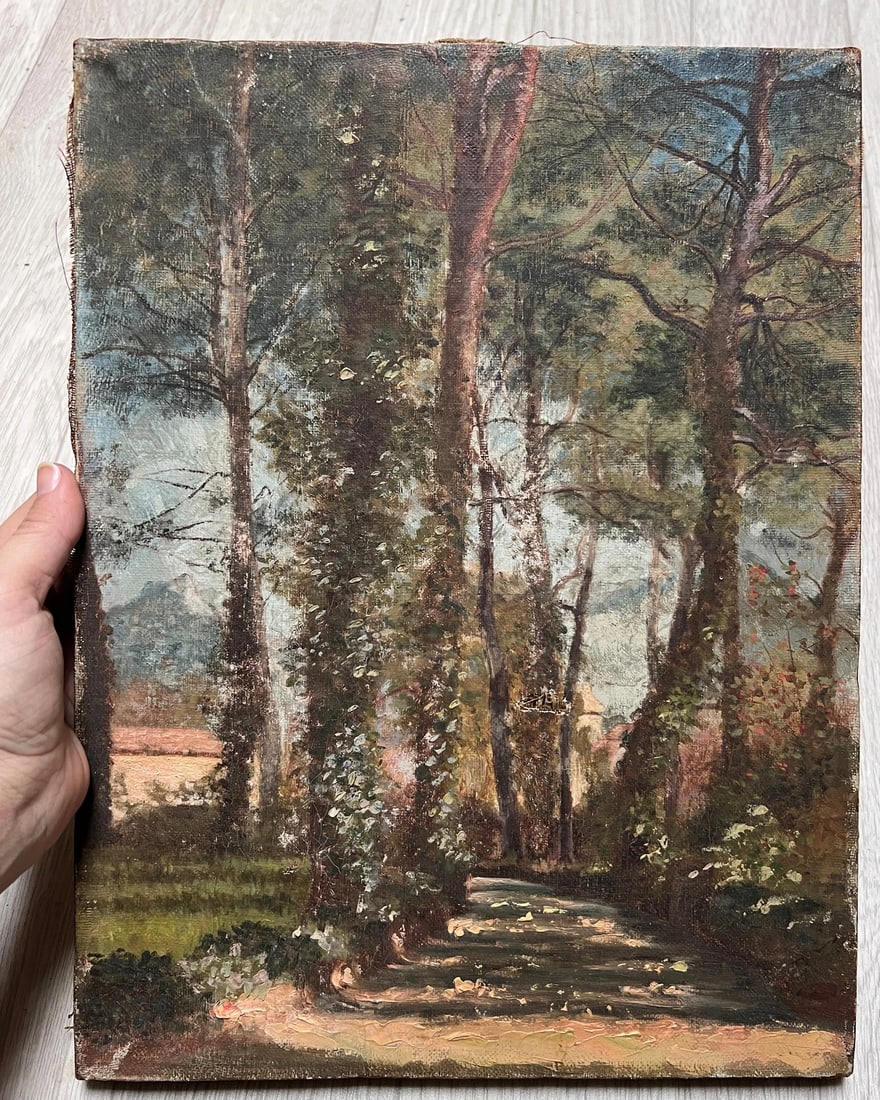 Antique Original Painting Forest and Trees Landscape - 2