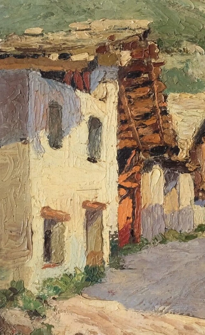 Antique Original Painting Mountain Landscape 1948 - 2