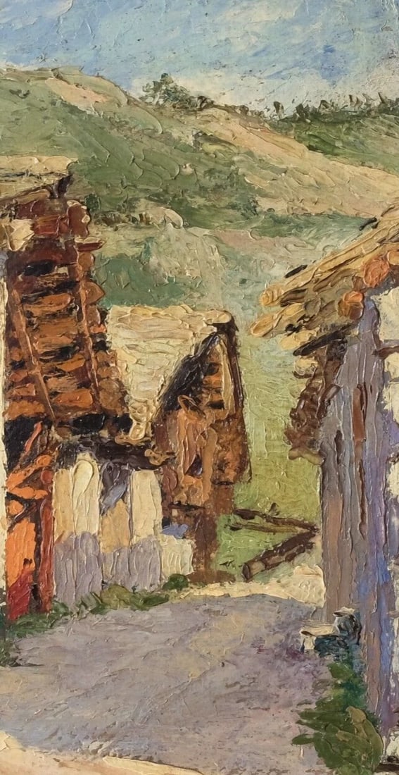 Antique Original Painting Mountain Landscape 1948 - 3