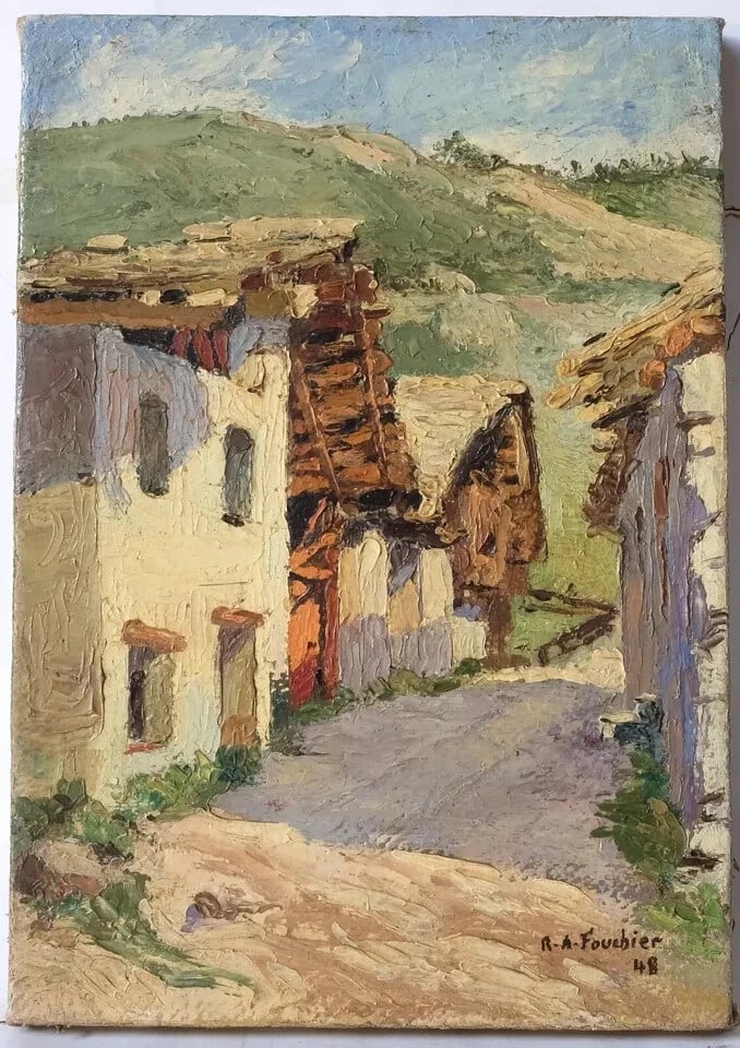 Antique Original Painting Mountain Landscape 1948 - 4