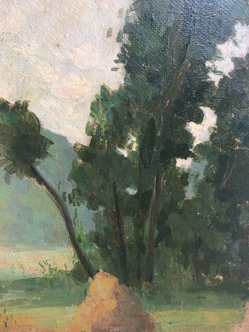 Antique Painting Original Landscape, Tree near a Pile of Hay 1905: Painting Original Landscape, Tree near a Pile of Hay 1905 Description Oil on cardboard 27 x 18 cm small hole, missing parts Reserve: $100.00 Shipping:Domestic: Flat-rate of $25.00 to