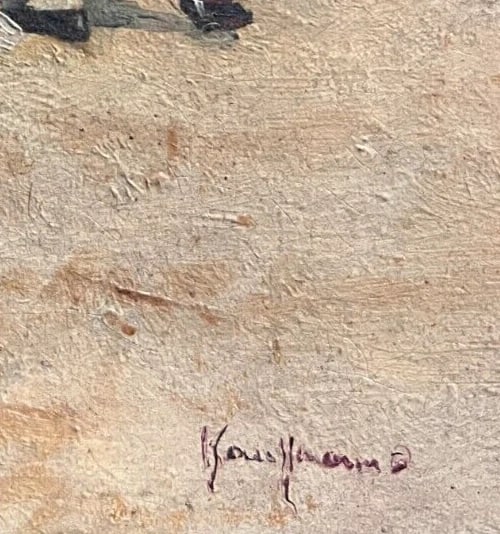 Antique Oil Original Painting People, Community, Couple, Park, Nature signed - 4