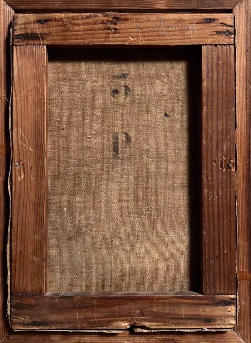 Antique Oil Original Painting People, Community, Couple, Park, Nature signed - 5