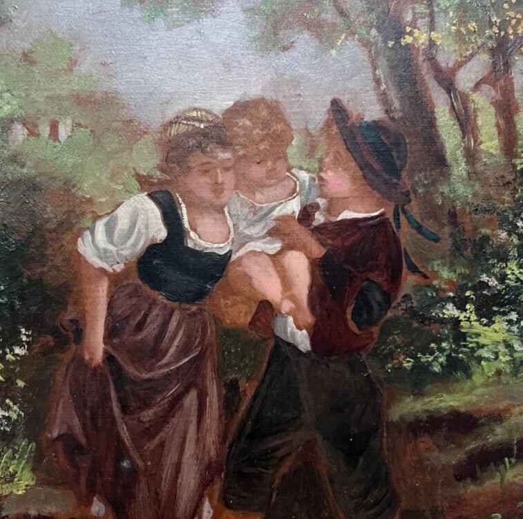 Antique Oil Painting on Canvas Origina Family Portrait, Baby - 2