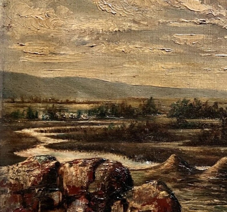 Antique Painting Original Landscape, River, Trees, Rocks signed - 3