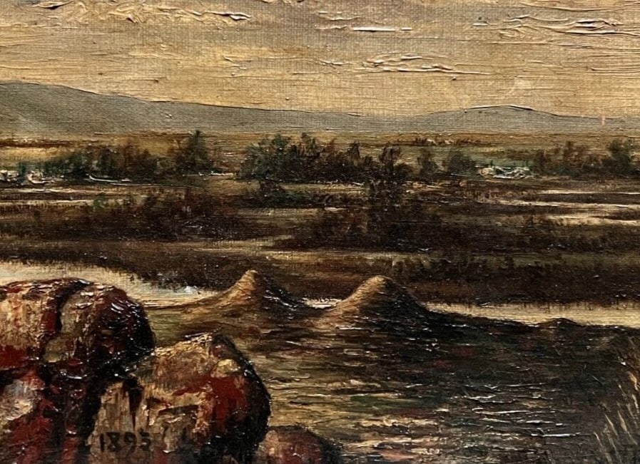 Antique Painting Original Landscape, River, Trees, Rocks signed - 4