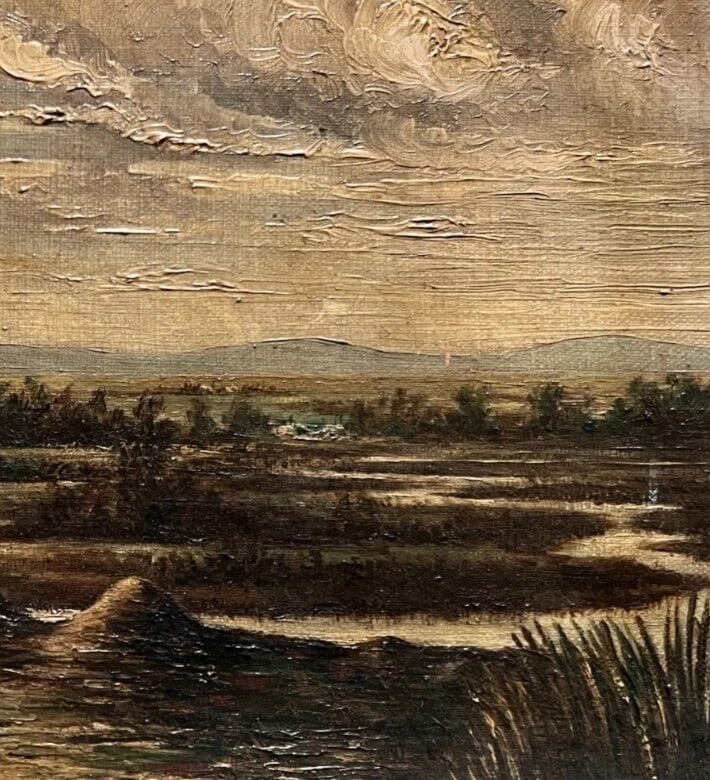 Antique Painting Original Landscape, River, Trees, Rocks signed - 5