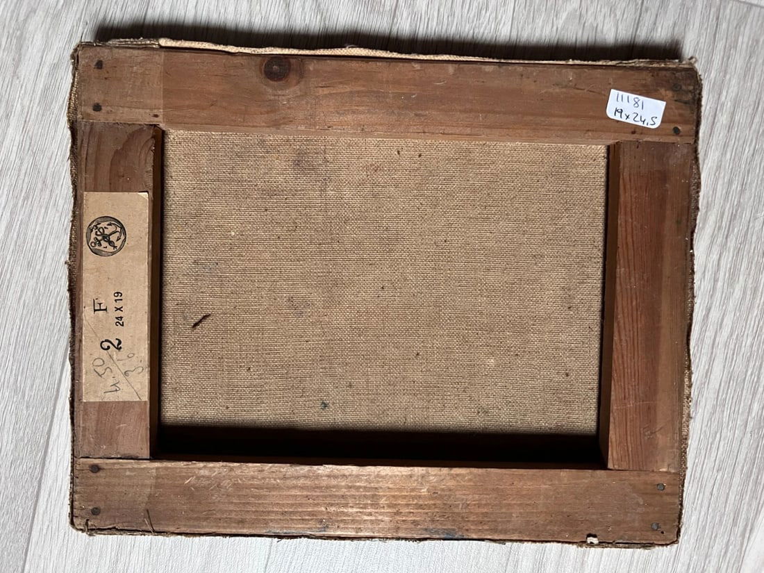 Antique Oil Vintage Original Painting Landscape Mountain Village, Chicken - 7