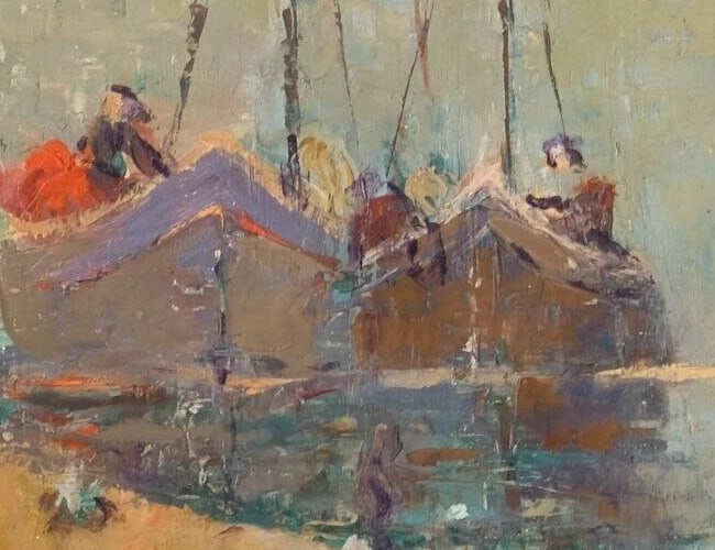 Antique Oil Original Painting Maritime Landscape, Seascape - 3