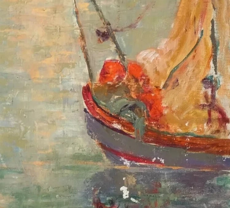 Antique Oil Original Painting Maritime Landscape, Seascape - 4