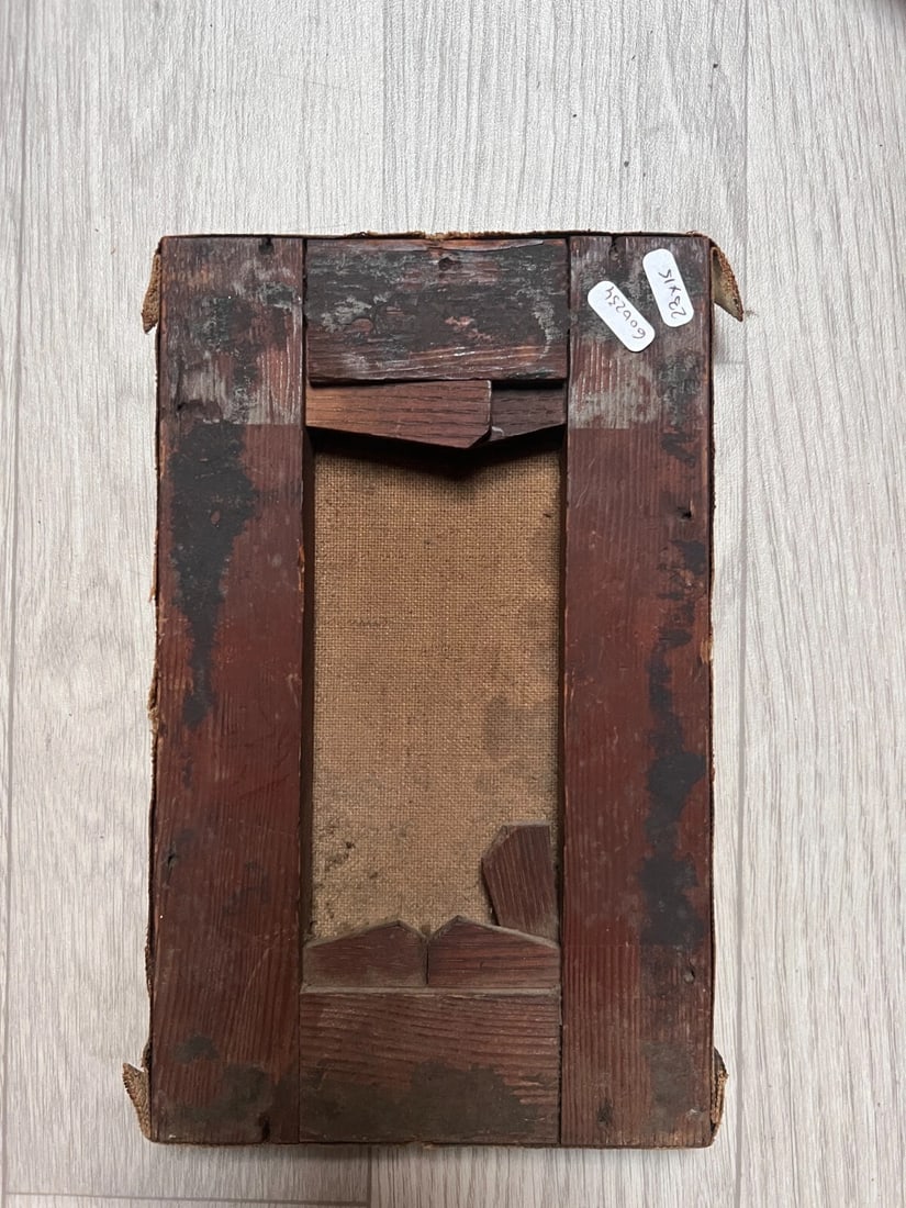 Antique Original Painting Farming Woman Giving Food to Chicken 1896 - 7