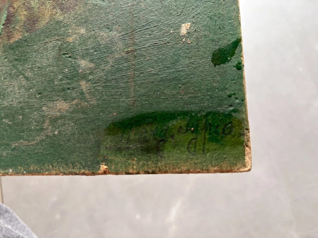 Antique Oil Original Painting Signed Garden Landscape, Floral - 2