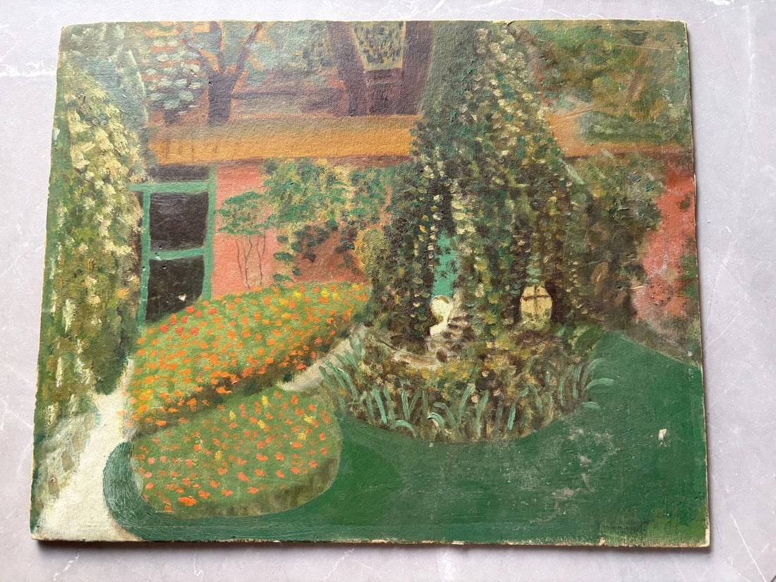 Antique Oil Original Painting Signed Garden Landscape, Floral - 6