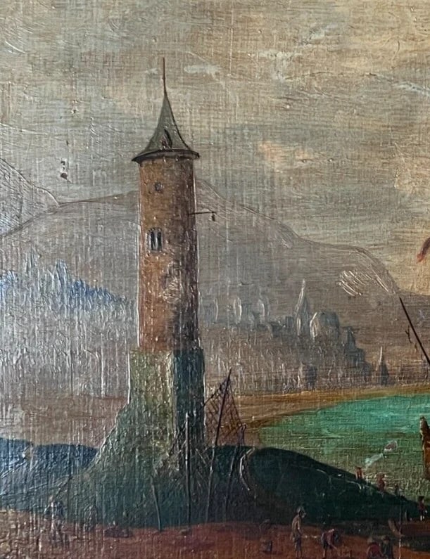 Antique Painting Original Northen Town Cityview Landscape - 5