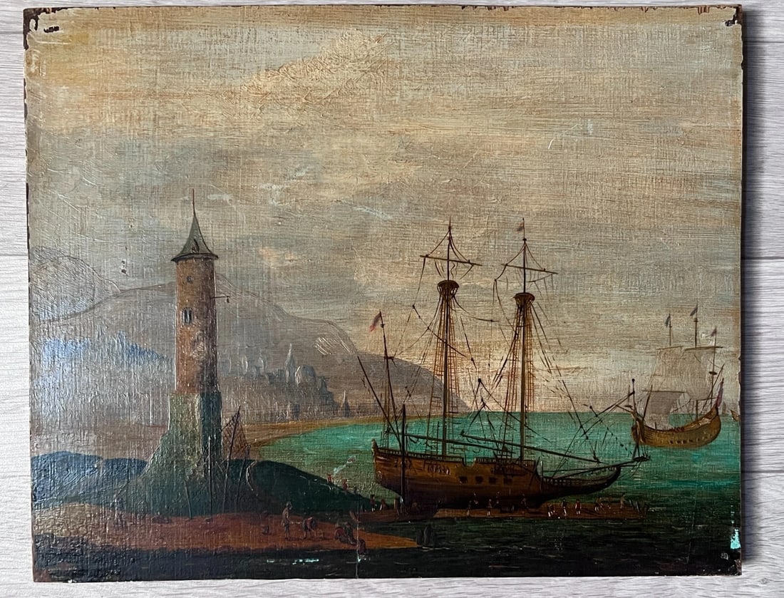 Antique Painting Original Northen Town Cityview Landscape - 6