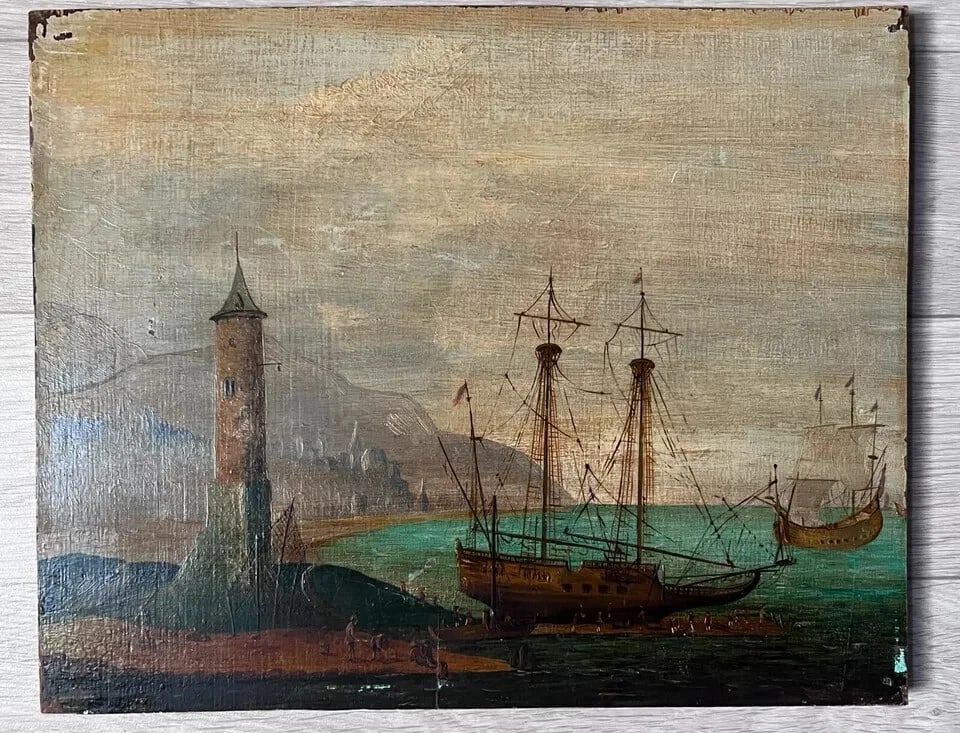 Antique Painting Original Northen Town Cityview Landscape - 8