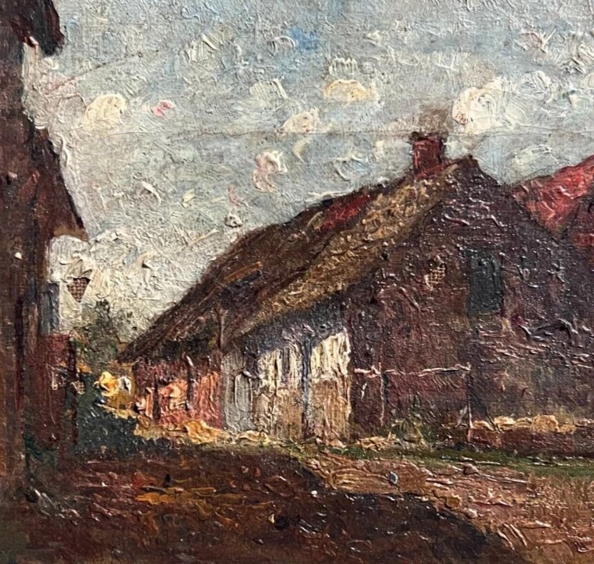 Antique Painting Original Landscape, Mountain, Village, Houses 19th century - 5