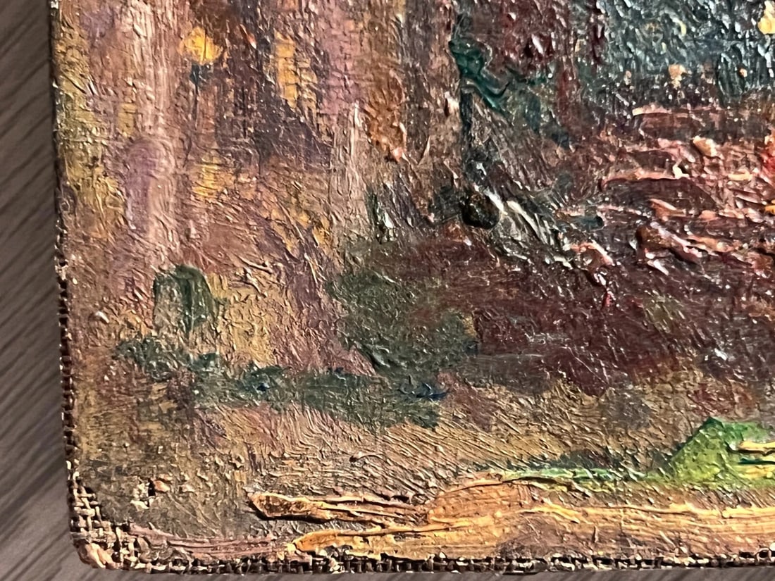 Antique Painting Original Landscape, Mountain, Village, Houses 19th century - 7