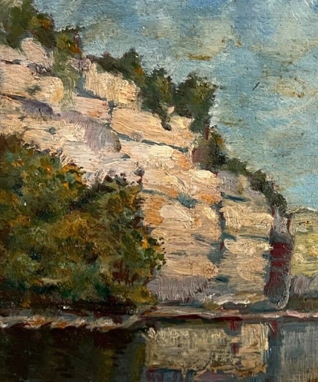 Antique Painting Original Landscape, Mountain, River, Mountain 1939 - 3