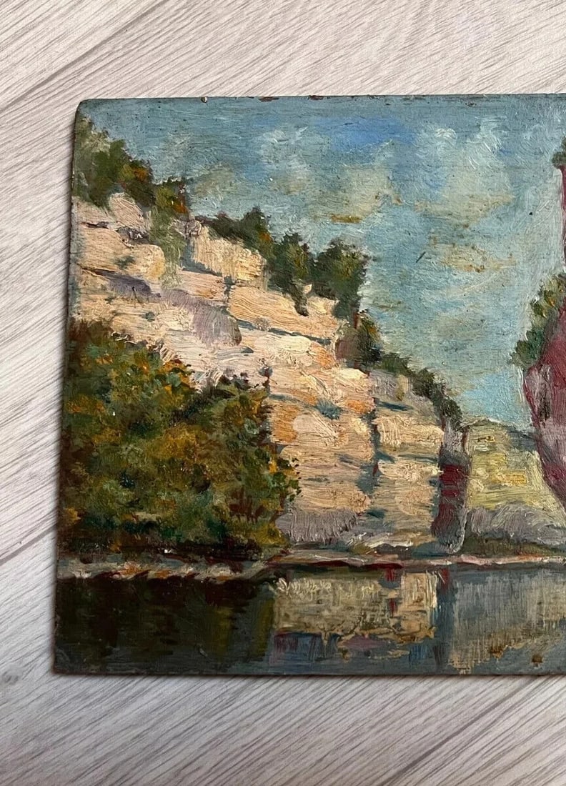 Antique Painting Original Landscape, Mountain, River, Mountain 1939 - 4