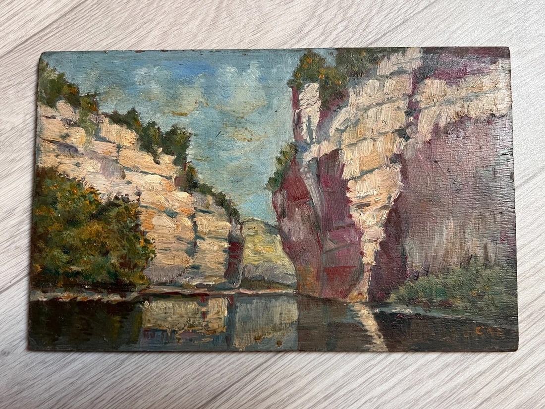 Antique Painting Original Landscape, Mountain, River, Mountain 1939 - 7