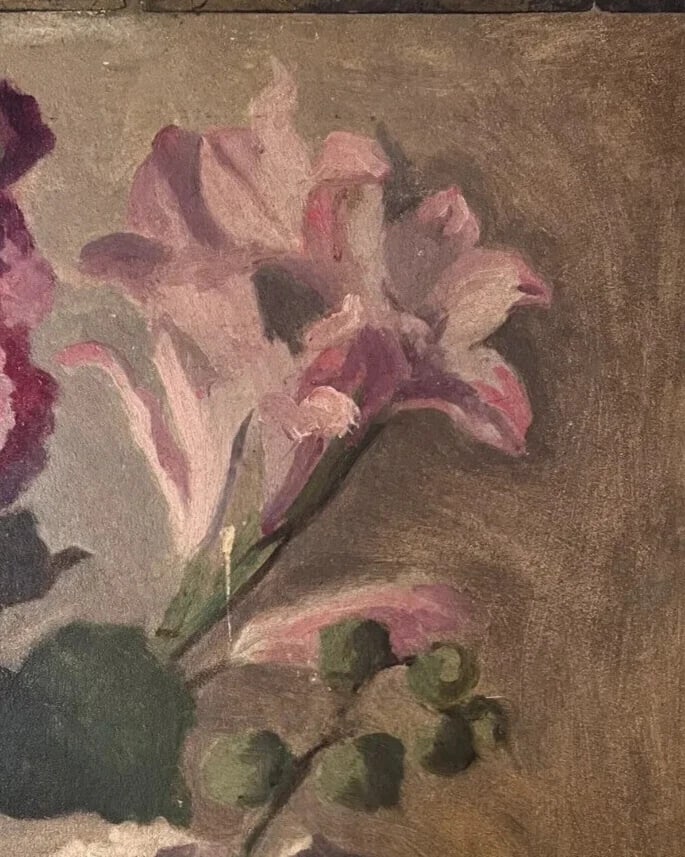 Vintage Antique Oil Painting Still Life Bouquet, Flowers in a Vase - 6