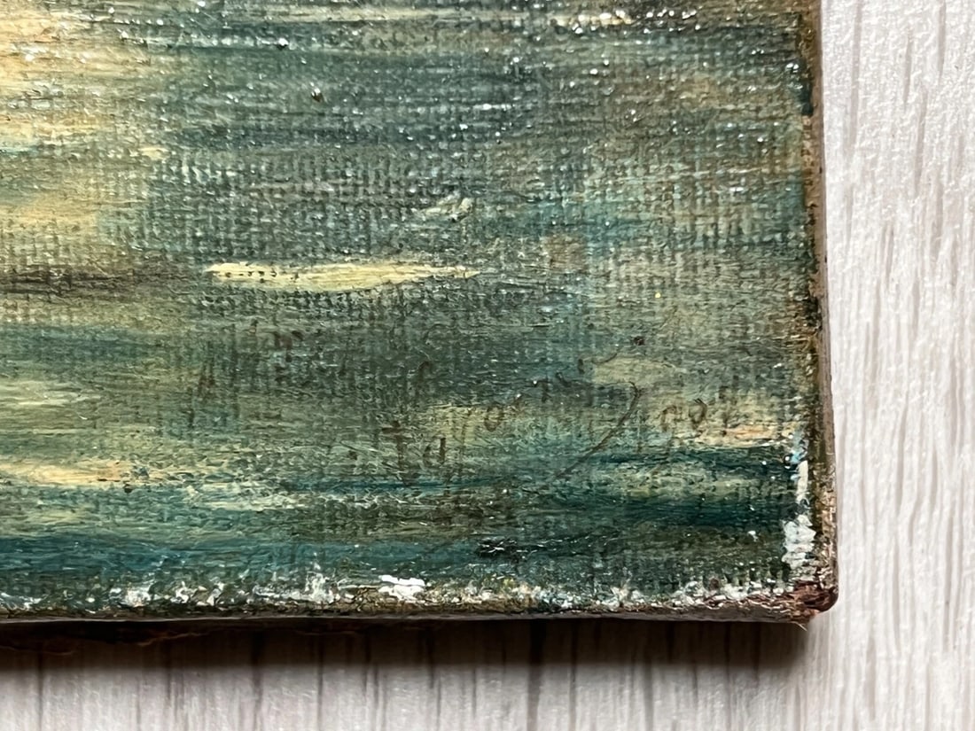 Antique Oil Painting Original Landscape, Seaview, Boats signed 19th century - 6