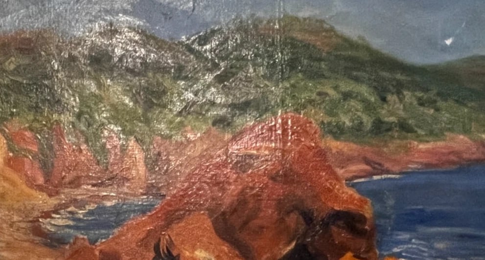 Antique Oil Painting Seascape Landscape Maritime View, Rocks signed - 4