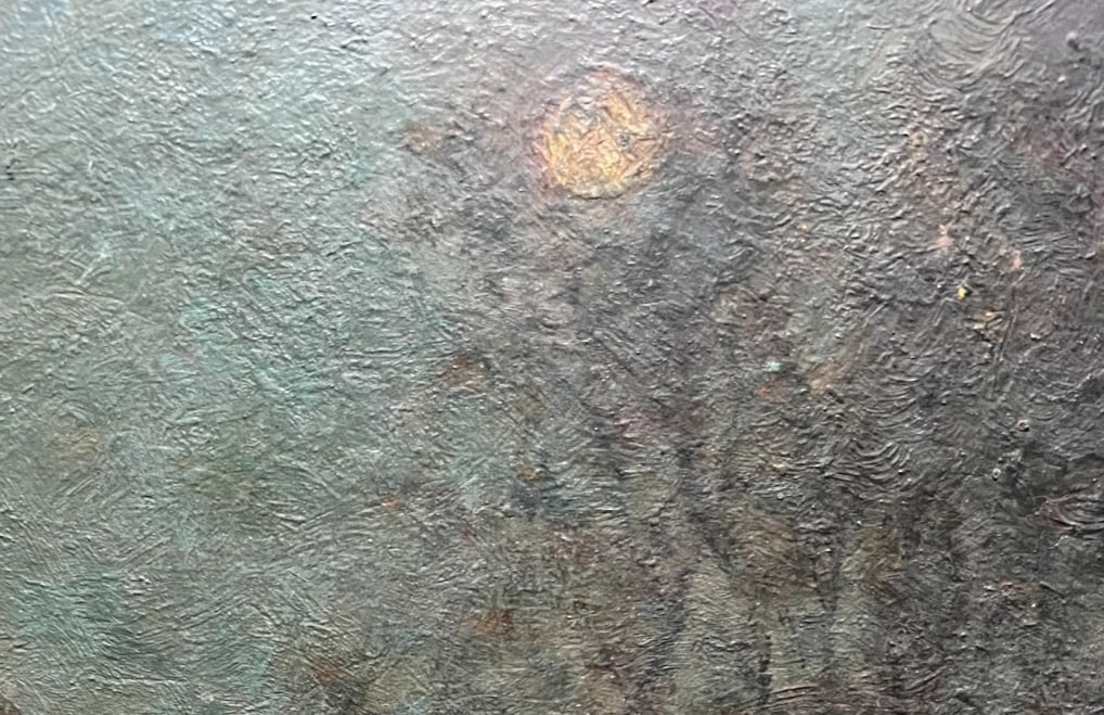 Antique Oil Painting Original Landscape, River, Trees, Forest, Moon, Night - 3