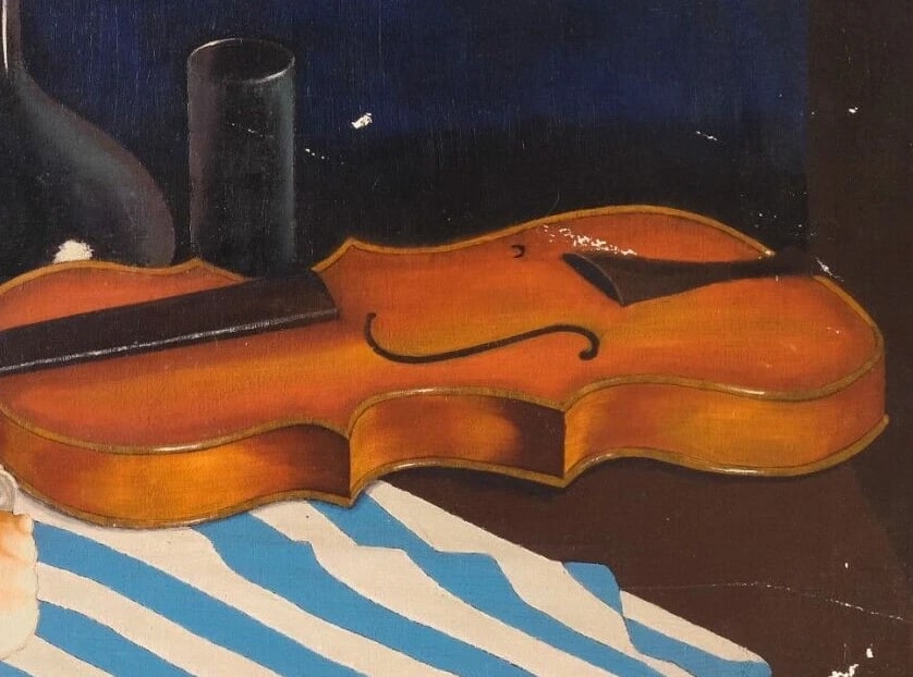Antique Oil Old Original Painting Still life with Violin, Still Life - 2
