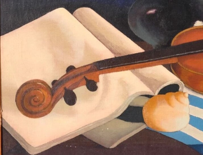 Antique Oil Old Original Painting Still life with Violin, Still Life - 3