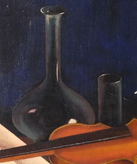 Antique Oil Old Original Painting Still life with Violin, Still Life - 4